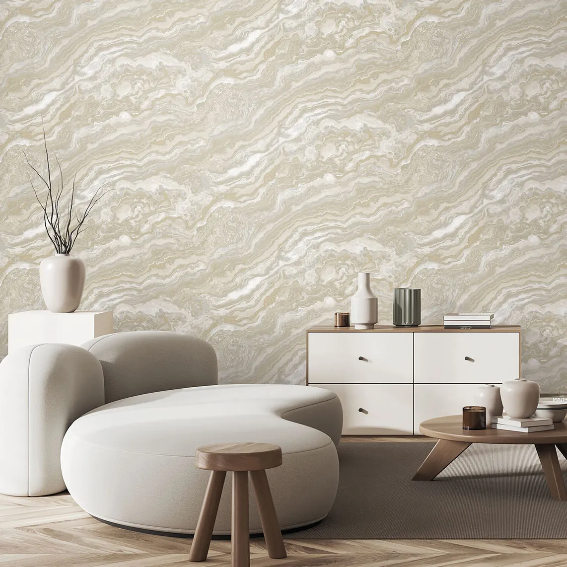 Beige Embossed Wallpaper – Light Reflection (23102-3)